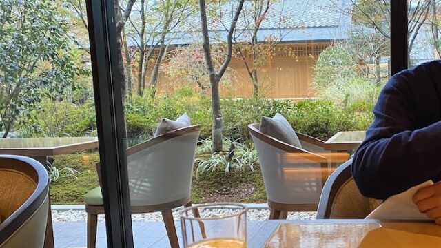 ホテルザ三井京都のレストランから庭園風景