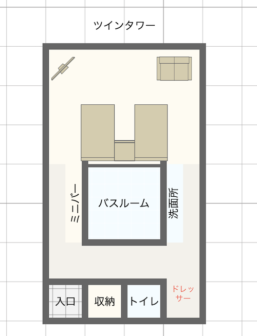 グランドハイアットクアラルンプール・タワービュールームのベッドルーム間取り作成図